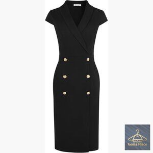 Work Bodycon Dress with Pockets, Cap Sleeve, V-Neck, Knee-Length